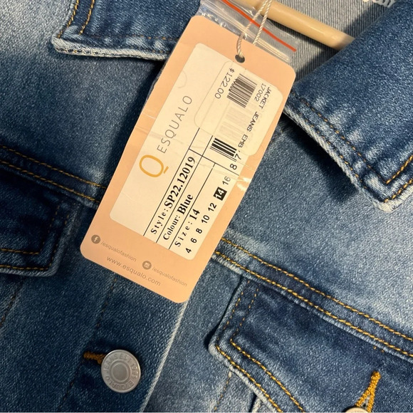 NEW Esqualo Womens Button Front Embroidered Jean Denim Jacket Size 14 Granny - Picture 8 of 8